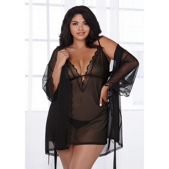 Stretch Mesh Chemise and Robe Set - 3X