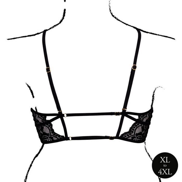 Open Cup Triangle Bra with Lace and Adjustable Sliders - Plus Size - Black