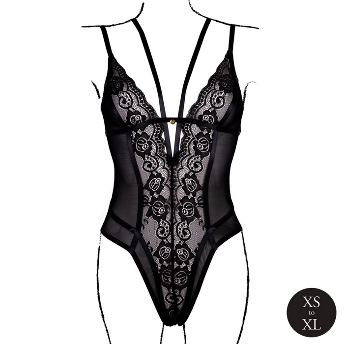 Wireless Lace Bodysuit with Adjustable Sliders - One Size - Black