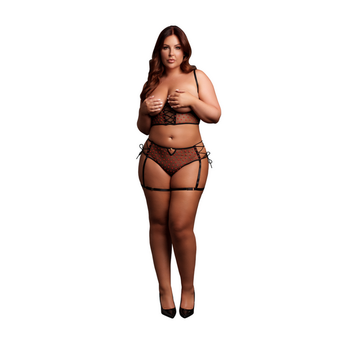 Twee delige set met onderwired open-cup bh en panty met gespen - Plus Size - Zwart