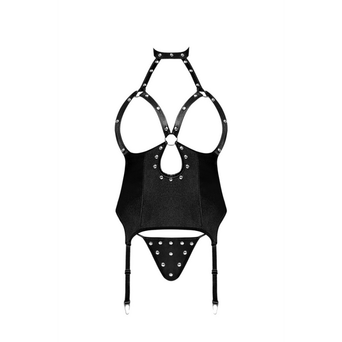 Mistress - Sexy Imitation Leather Corset and G-String with Studs - L/XL