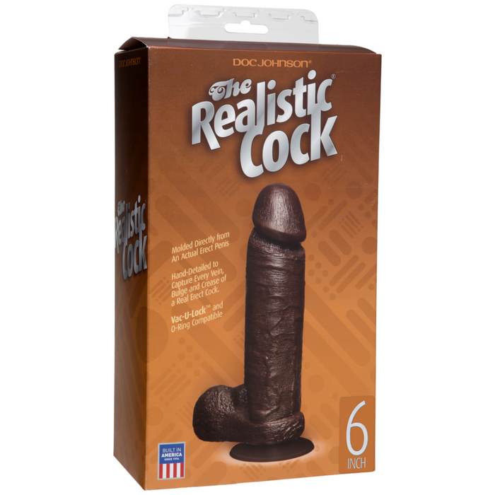 Realistic Cock with Balls - Removable Vac-U-Lock Suction Cup - 6 / 16 cm - Chocolate