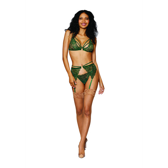 Women's Metallic Corded Lace 3 Piece Set - One Size - Green