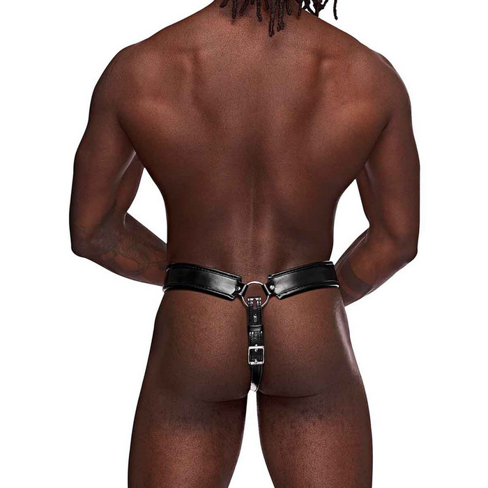 Taurus - Imitation Leather Chastity Cage Thong - One Size - Black