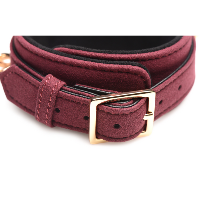 6-delige Velvet Burgundy Bondage Set met Cuffs, Collar en Belt