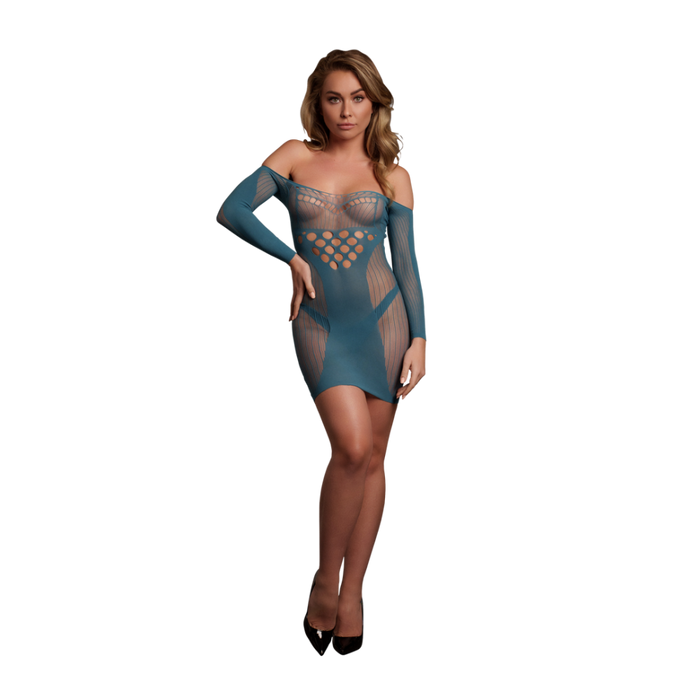 Long-Sleeved Net Mini Dress - One Size