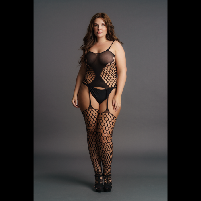 Fence Net Suspender Bodystocking - Plus Size