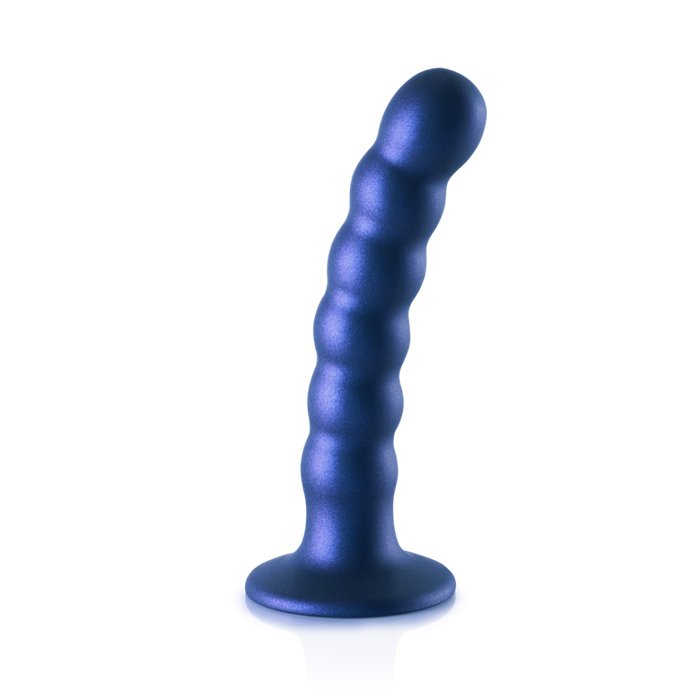 Beaded Silicone G-Spot Dildo - 5'' / 13 cm - Metallic Blue