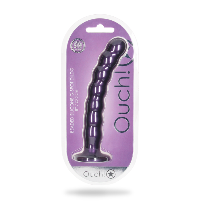 Beaded Silicone G-Spot Dildo - 8'' / 20,5 cm - Metallic Purple