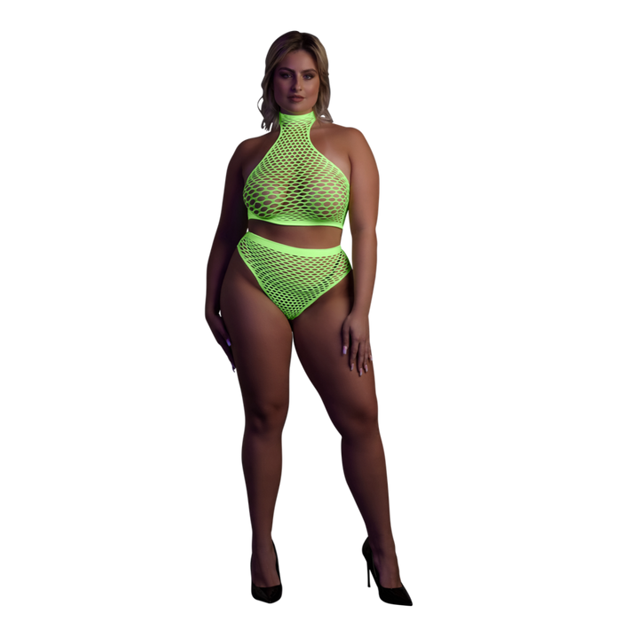 Turtle Neck and High Waist Slip - Plus Size - Neon Green