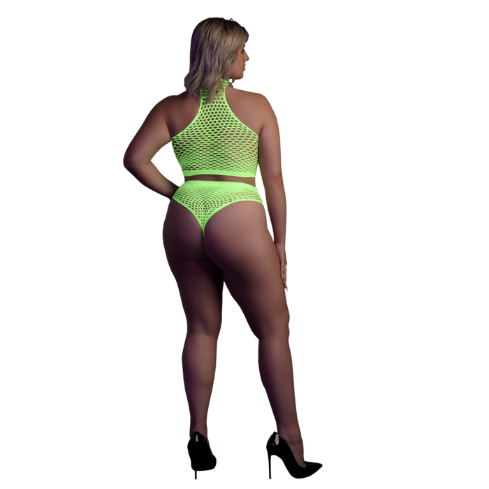 Turtle Neck and High Waist Slip - Plus Size - Neon Green