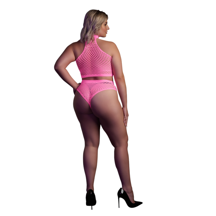 Turtle Neck and High Waist Slip - Plus Size - Neon Pink