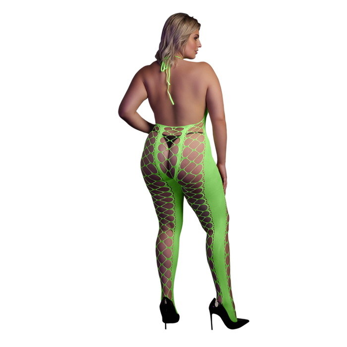 Bodystocking with Halterneck - Plus Size - Neon Green