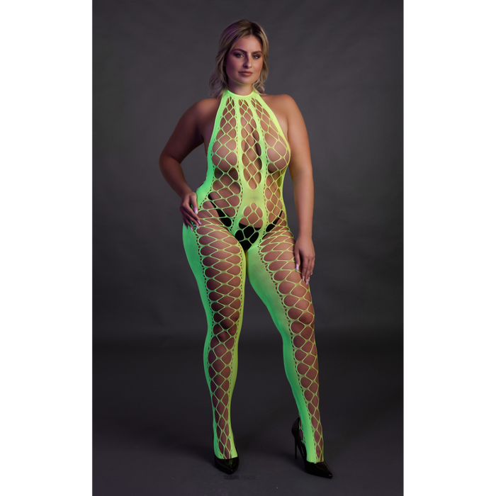 Bodystocking with Halterneck - Plus Size - Neon Green