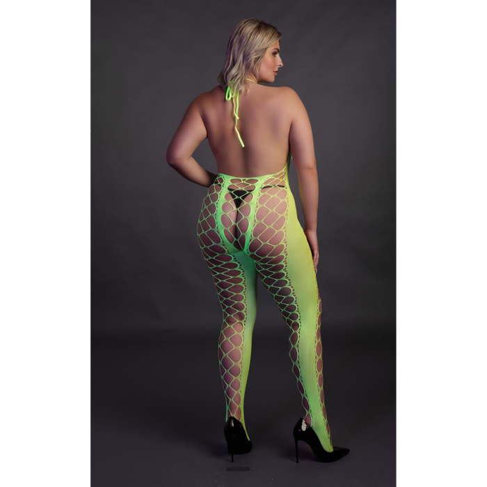 Bodystocking with Halterneck - Plus Size - Neon Green