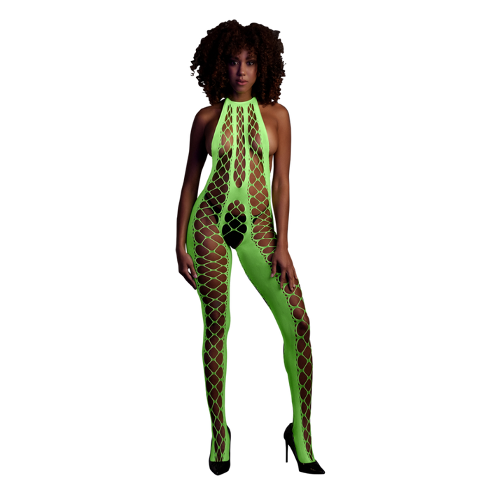 Bodystocking with Halterneck - One Size - Neon Green