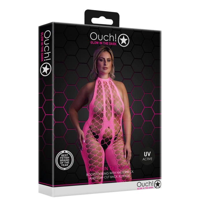 Bodystocking with Halterneck - Plus Size - Neon Pink