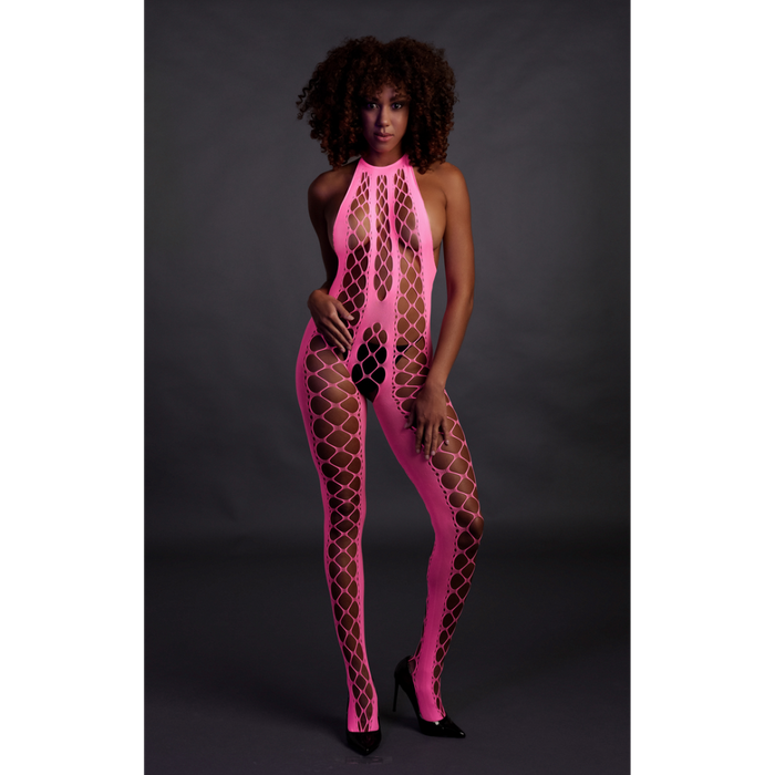 Bodystocking with Halterneck - One Size - Neon Pink