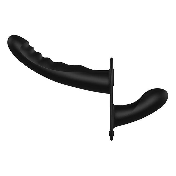 Vibrerende en oplaadbare - 10 snelheid silicone geribbelde strap-on - Verstelbaar - Zwart