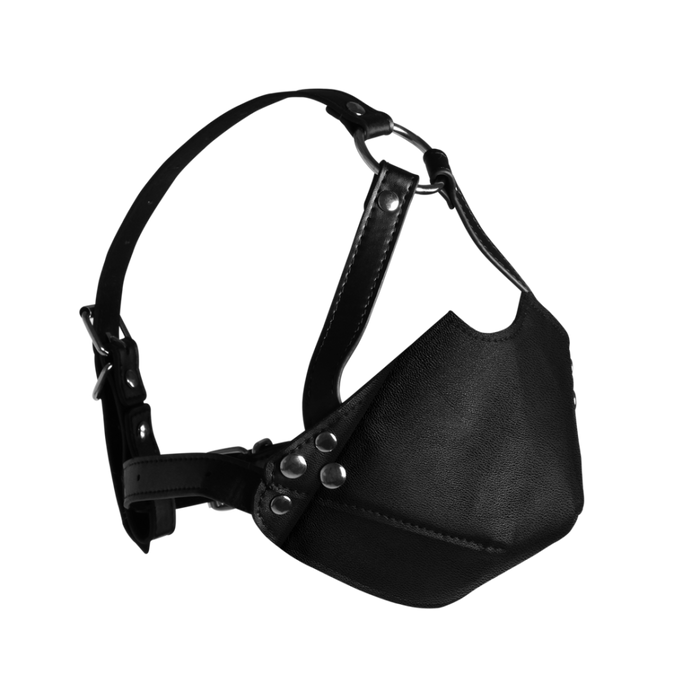 Head Harness with Mouth Cover and Breathable Ball Gag - Black