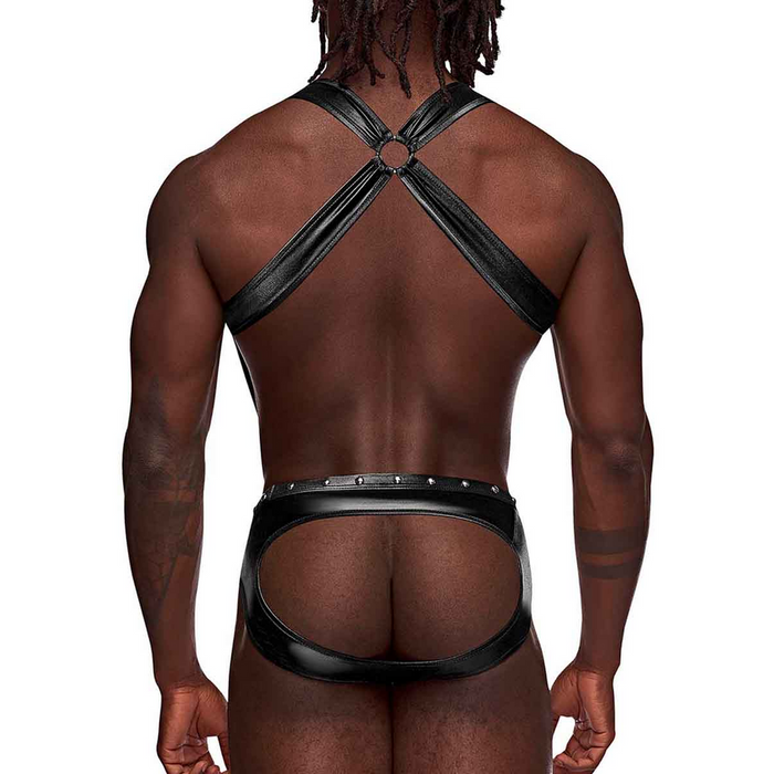 Uranus - Harness Style Open Back Jock Briefs with Suspender Straps - L/XL - Black