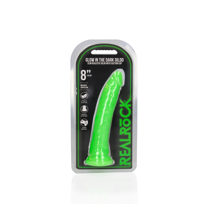 Slank Realistisch Dildo met Zuignap - Glow in the Dark - 8'' / 20 cm