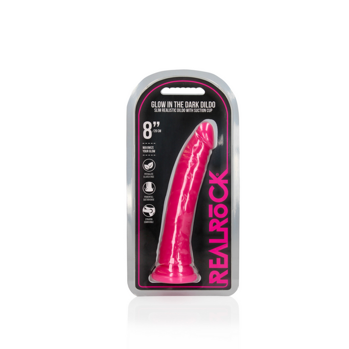 Slim Realistic Dildo with Suction Cup - Glow in the Dark - 8'' / 20 cm