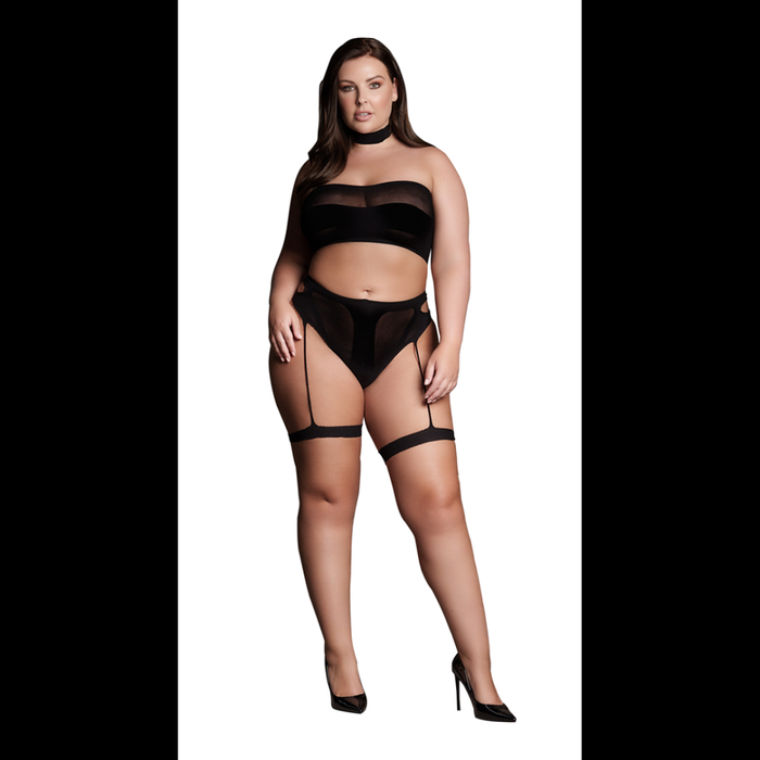 Ananke XII - Three Piece with Choker, Bandeau Top and Pantie with Garters - Plus Size