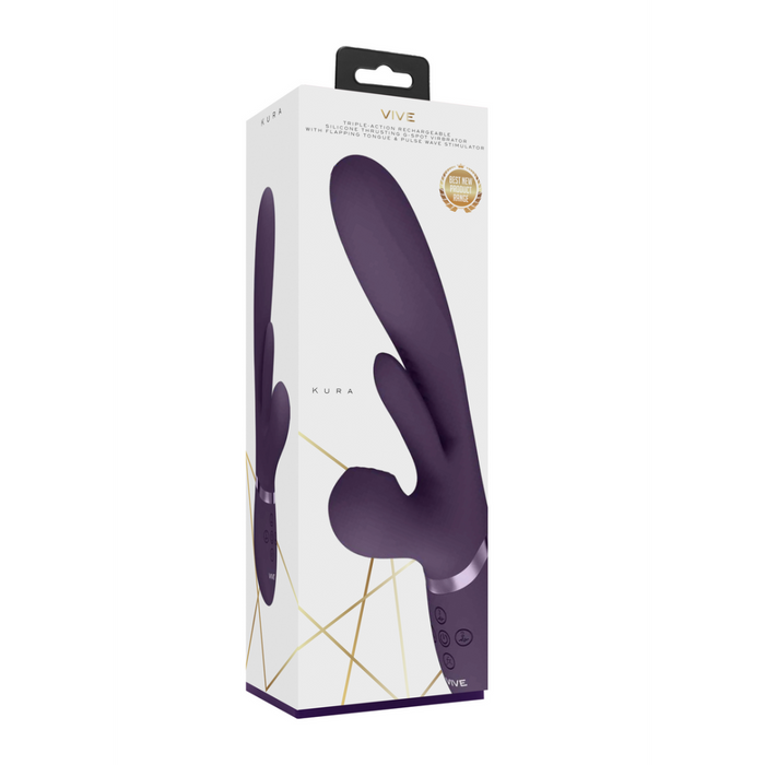 Kura - Thrusting G-Spot Vibrator with Flapping Tongue and Pulse Wave Stimulator - Purple